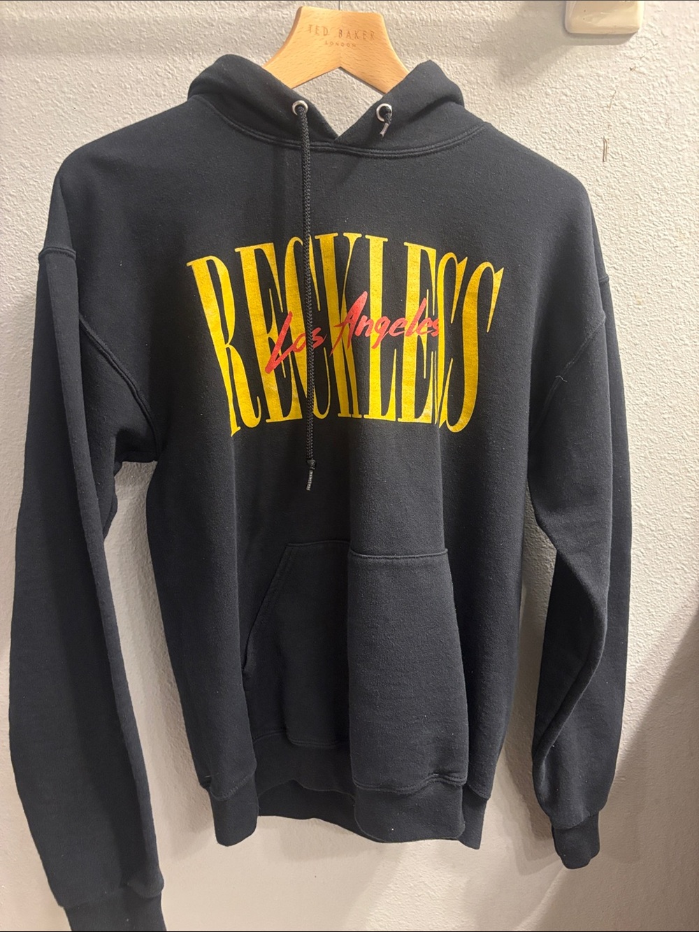 Reckless Los Angeles Black Hoodie with Yellow & Pink Graphics